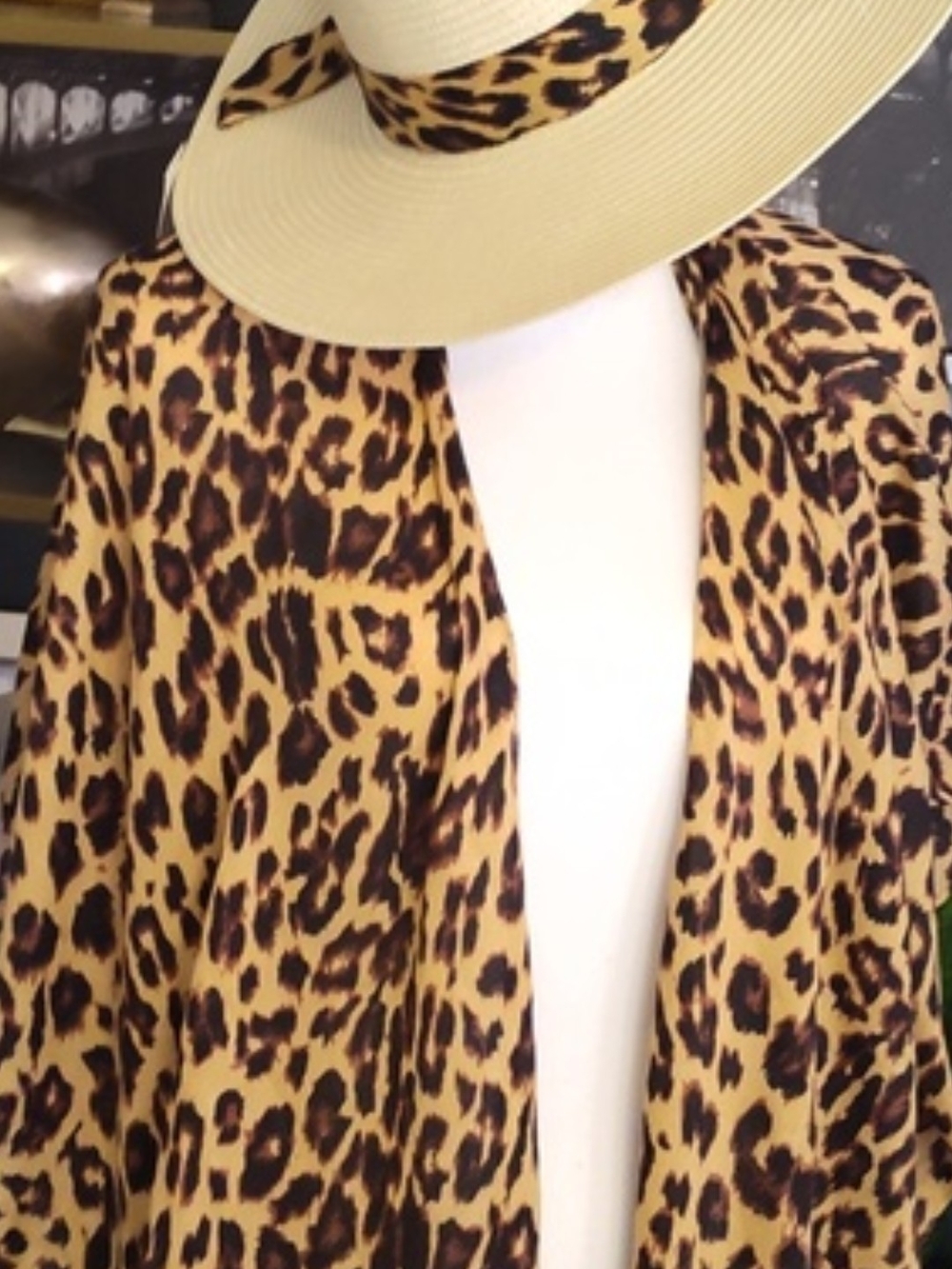 Leopard-Print Swim Coverup Kimono in Tan & Black